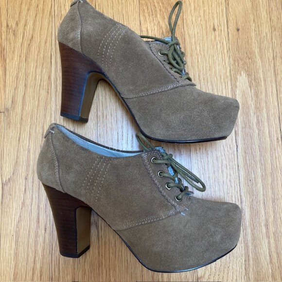 Hinge brown suede platform chunky high heel oxford size 5.5 - Picture 2 of 8